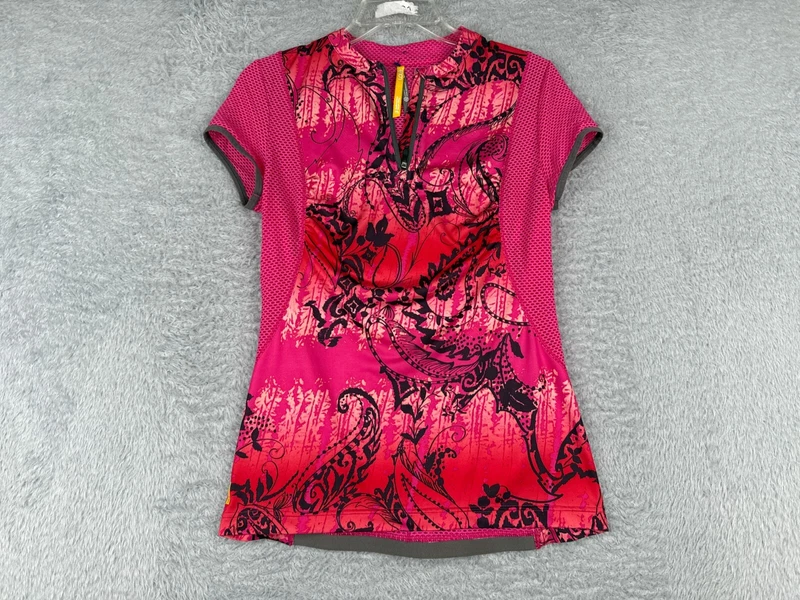 lole cycling short sleeve 1/4 zip paisley polyester blend shirt
