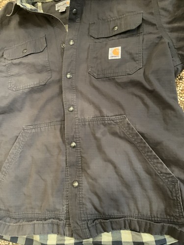 Carhartt Lined Jacket Gray RN#14806 Button Down Men's Large Faded And Distressed - Picture 3 of 15