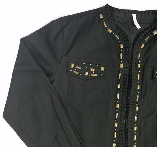 Passports Womens Jacket Glitz 3 Zip Front Jacket Embellished Black Size Medium - Picture 3 of 11