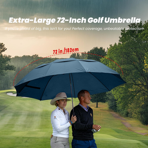 Golf Umbrella Large 62/68/72 Inch, Extra Large Oversize Double Canopy Vented Win - Picture 6 of 24