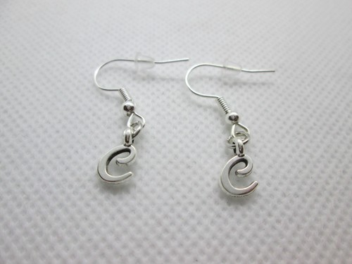 Stainless Steel "C" Initial French Wire Dangle Earrings