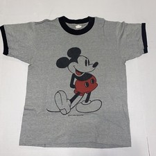 Vintage 80s Mickey Mouse Ringer Single Stitch T-Shirt Grey Small Tropix Togs