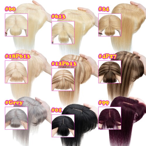 Clip in Top Seidenbasis Echt Remy Echthaar Damen Topper Haarteil mit Pony - Bild 9 von 30