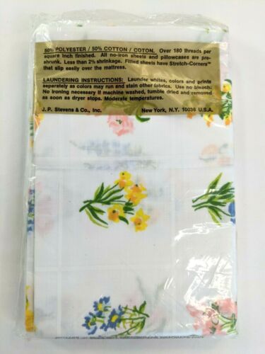 Sábana plana floral tamaño completo de colección 2 fundas de almohada estándar Utica percal Cottagecore - Imagen 3 de 7