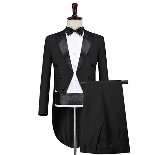 Men Dress Tuxedo Morning Suit Jacket Tailcoat Pants Formal Coat Evening Wedding - Picture 13 of 22