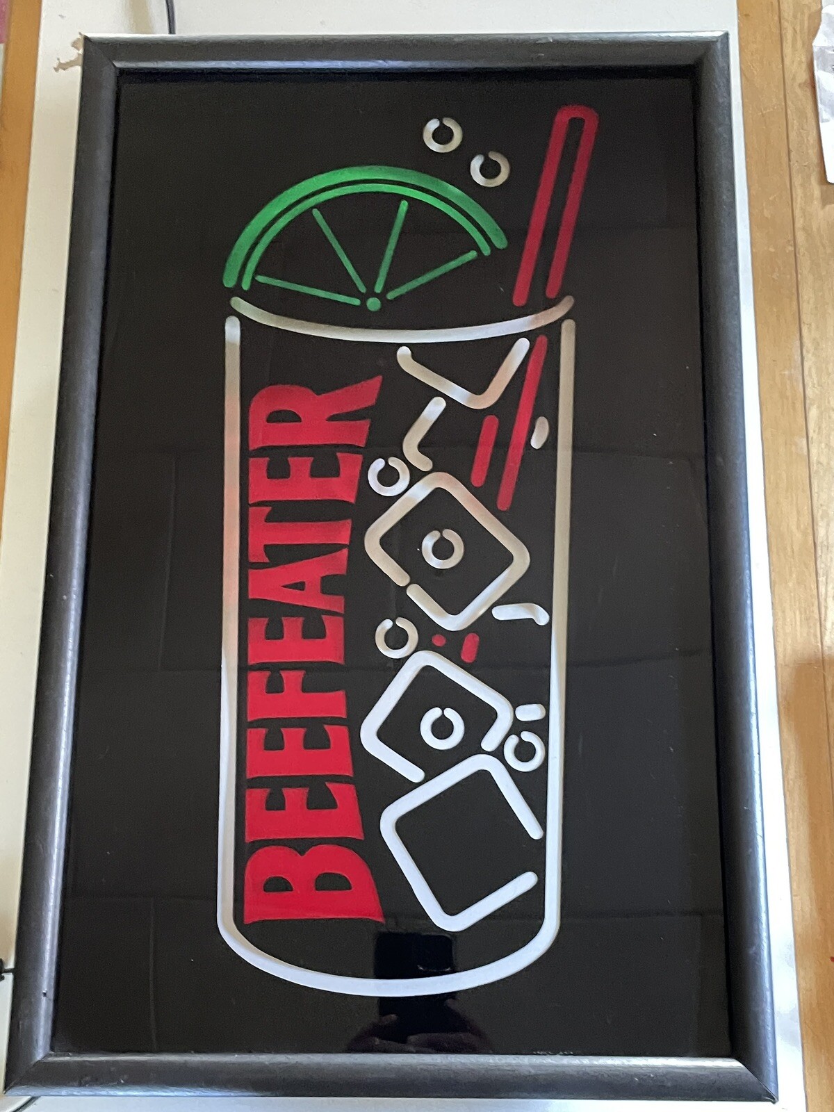 Vintage Beefeater Gin Lighted Bar Sign Gin In Glass With Lime 25x16”