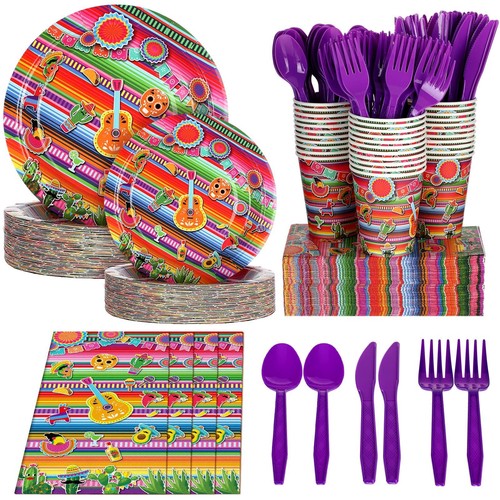 350PCS Mexican Fiesta Dinnerware Set for 50 Guests Cinco de Mayo Party Supplies