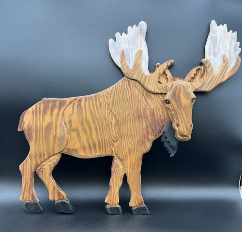 New Wooden Home Decor Olympia Hand Carved Moose 20”x24” Mural Sculptures - Picture 2 of 14