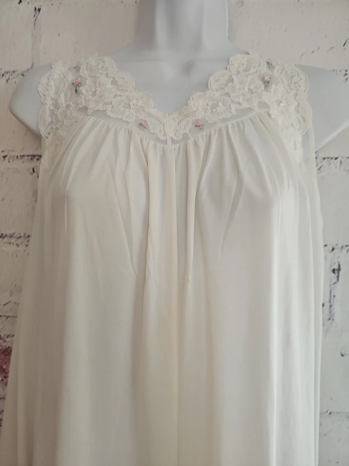 Shadowline винтажный белый без рукавов Chemise ночная рубашка маленький без рукавов v-образным вырезом - Изображение 3 из 4