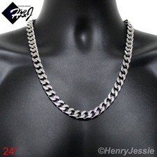 24"MEN's Stainless Steel HEAVY WIDE 11mm Silver Cuban Curb Chain Necklace
