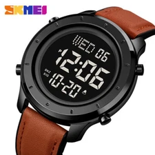 3atm Waterproof Mens watch Digital Sport Stopwatch Alarm Date Genuine Leather UK