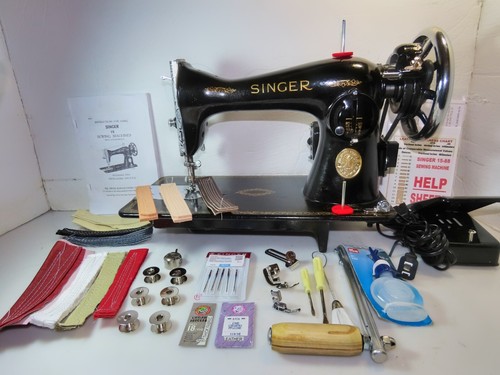 INDUSTRIAL STRENGTH HEAVY DUTY SINGER 15-88 SEWING MACHINE (HAND CRANK + MOTOR) - Picture 9 of 24