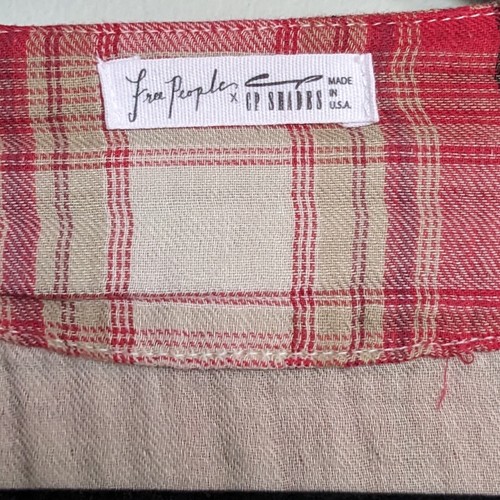 CP Shades X Free People Red White Plaid V-Neck Shirt Top sz XS - Picture 3 of 7