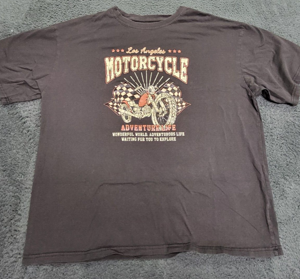 Shein Men Top L Black brown T-Shirt Motorcycles Road Test Graphic Oversized