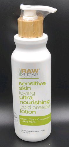 Raw Sugar Sensitive Skin Body Lotion Green Tea + Cucumber + Aloe Vera 18 oz