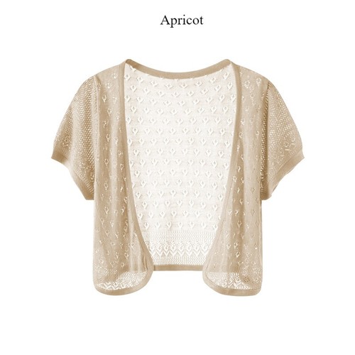 Damen Eis Seide Strick dünnes Shirt Kurzarm Cardigan Schal Bluse elegant einfarbig - Bild 12 von 13