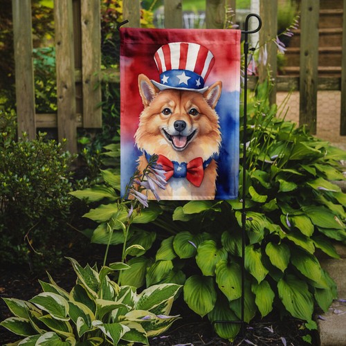 Finnish Spitz Patriotic USA American Flag Garden Size DAC5713GF - Picture 2 of 3