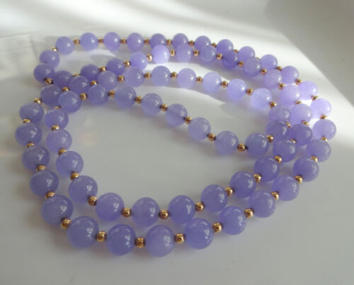 Gorgeous Chinese Export Natural JADE NECKLACE Lavender 14k Gold Beads 31