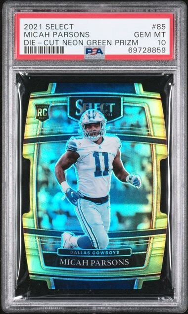 Micah Parsons 2021 Panini Select Die Cut Neon Green /349 Concourse Rookie PSA 10