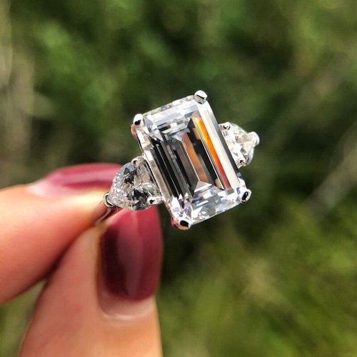 5ct Emerald Cut Lab-created Diamond Engagement Women Ring 18K White Gold Plated - Picture 18 of 20