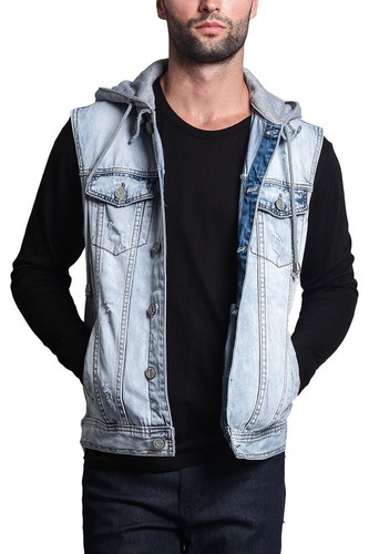 Victorious Men's Distressed Detachable Hoodie Denim Vest S ~ 5XL DK108 - Picture 10 of 36