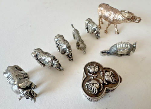 LOT OF 8 Figurines BULL,DOG,RHINOCEROS,SNUFF BOX SILVERPLATE UNIQUE DETAIL PIECE - Picture 5 of 24