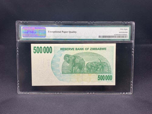 2007 Zimbabwe,Reserve Bank 500,000 Dollars P-51 "RADAR SERIAL" PMG 58 EPQ - Picture 2 of 3