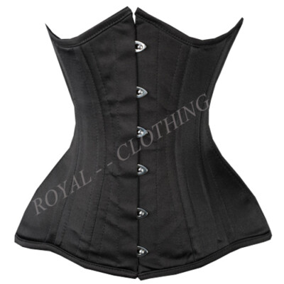 Double Steel Boned Underbust Long Satin Extreme Waist Cincher Black Corset J8013
