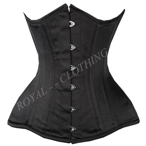 Double Steel Boned Underbust Long Satin Extreme Waist Cincher Black Corset J8013 - Picture 1 of 3