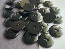 12 Black slightly domed 2-hole sew through plastic buttons 3/4" 19mm 