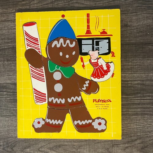 Vintage Playskool Gingerbread Man 185-21 wood puzzle Very Rare - Picture 1 of 4