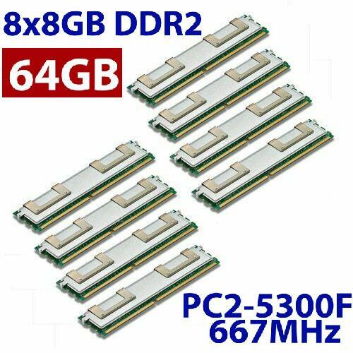 8x 8GB 64GB RAM DELL Precision T5400 PC2-5300F 667 Mhz Fully Buffered DDR2 - Bild 1 von 1