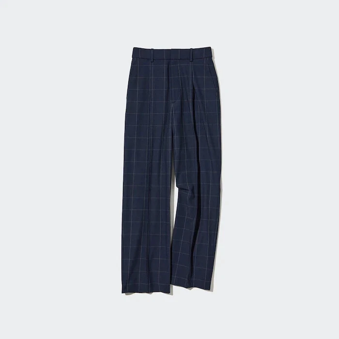 New Uniqlo Wide-Fit Pleated Dress Slacks Pants Navy Windowpane Size S