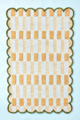Anthropologie Wool Plaid Tufted Rug Light Blue Checkered Design Modern Decor - Picture 2 of 5