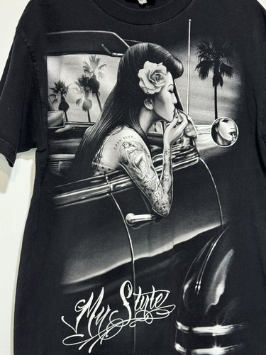 David Gonzales Men's My Style Sexy Pin up Tattoo Girl Low rider Shirt Size M - 第 2/7 張圖片