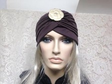 Fabulous Brown Cloche' Turban -Flapper Style Hat with Camelia Ornament