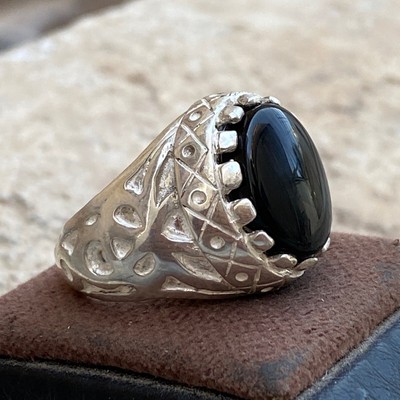 AAA 925 sterling Silver Natural yemeni Yemen onyx Agate Aqeeq mens