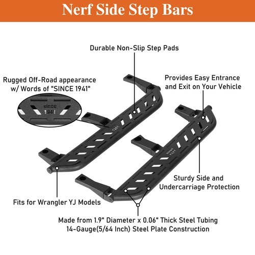 Hooke Road 2x Sturdy Side Steps Running Boards For 87-95 Jeep Wrangler YJ Steel - Bild 2 von 12