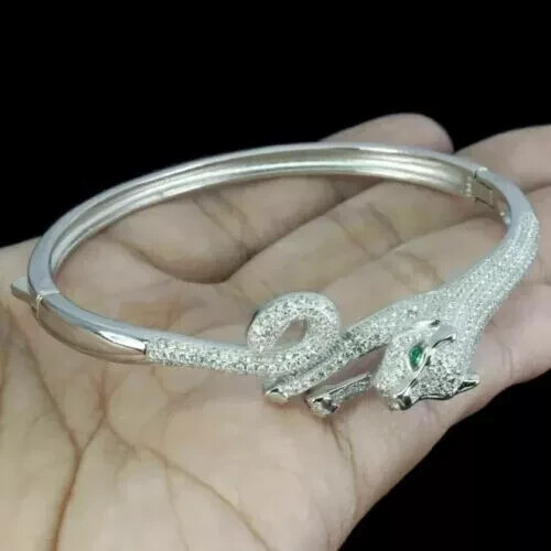 6Ct Round Cut Lab-Created Diamond Panther Bangle Bracelet 14k White Gold Finish - Picture 2 of 4