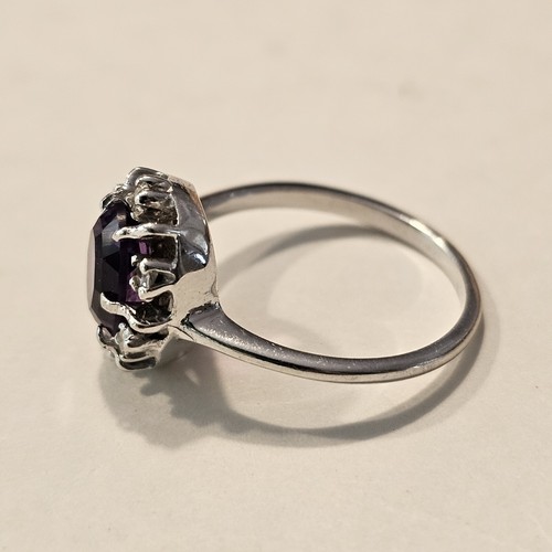 Amethyst Diamond 14kt White Gold Cocktail Ring - Picture 4 of 10