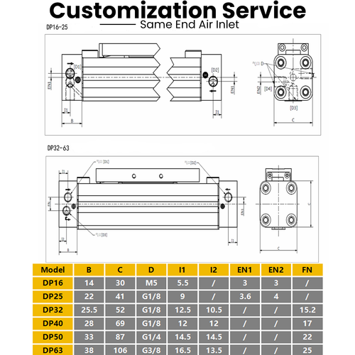 Pneumatic Linear Actuator Ø 32mm Bore 200mm Stroke Linear Guide Customization - Picture 8 of 8