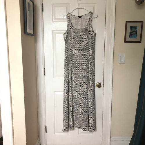 Theory Kleid schwarz weiß geometrisch U-Ausschnitt lang Maxi komplett Seide gefüttert 12 - Bild 2 von 6