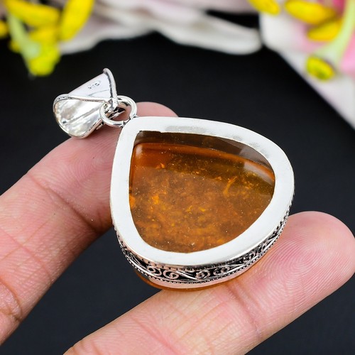 Baltic Amber Pendant Gemstone Handmade Jewelry 925 Sterling Silver Pendant - Picture 4 of 4