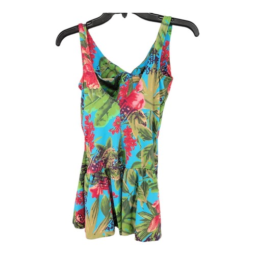 Roxanne Womens Swimsuit Dress One Piece 12 Hawaiian Tropical Floral 34B Vtg - Picture 2 of 5