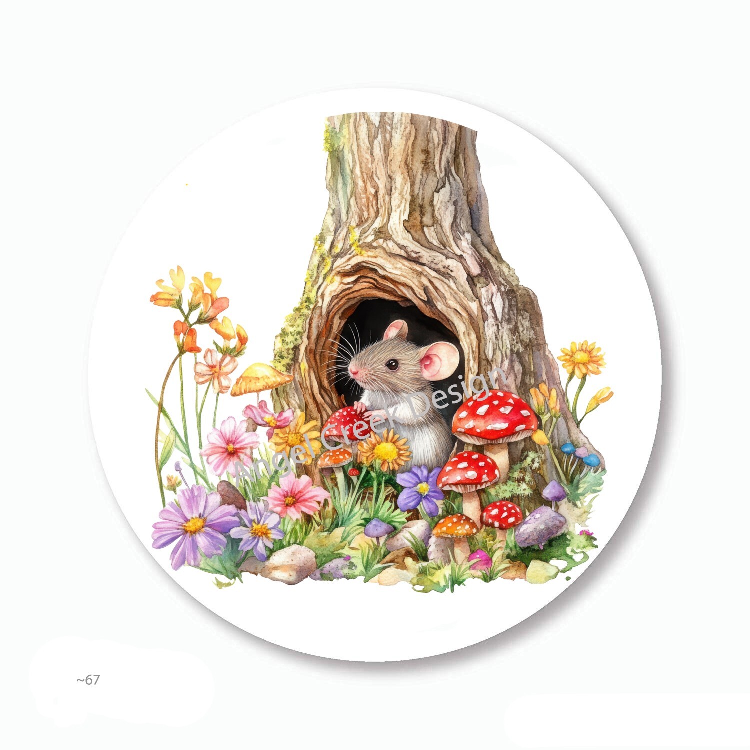 Tree Mouse in Wildflowers Scrapbook Stickers Envelope Seals Labels Party Favors