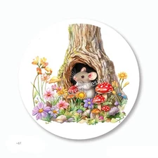 Tree Mouse in Wildflowers Scrapbook Stickers Envelope Seals Labels Party Favors