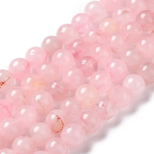 Cadena de cuentas teñidas de cuarzo rosa natural de 6 mm, redonda - Imagen 2 de 9