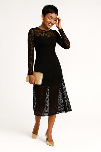 A New Day Langarm Midi Spitzenkleid - schwarz geblümt, Größe XXL - Bild 2 von 9
