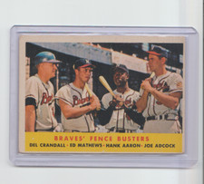1958 TOPPS #351 BRAVES FENCE BUSTERS  HANK AARON EDDIE MATHEWS