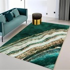 Modern Emerald Green Marble Area Rug 4X6ft Contemporary Abstract Swirl Waves ...